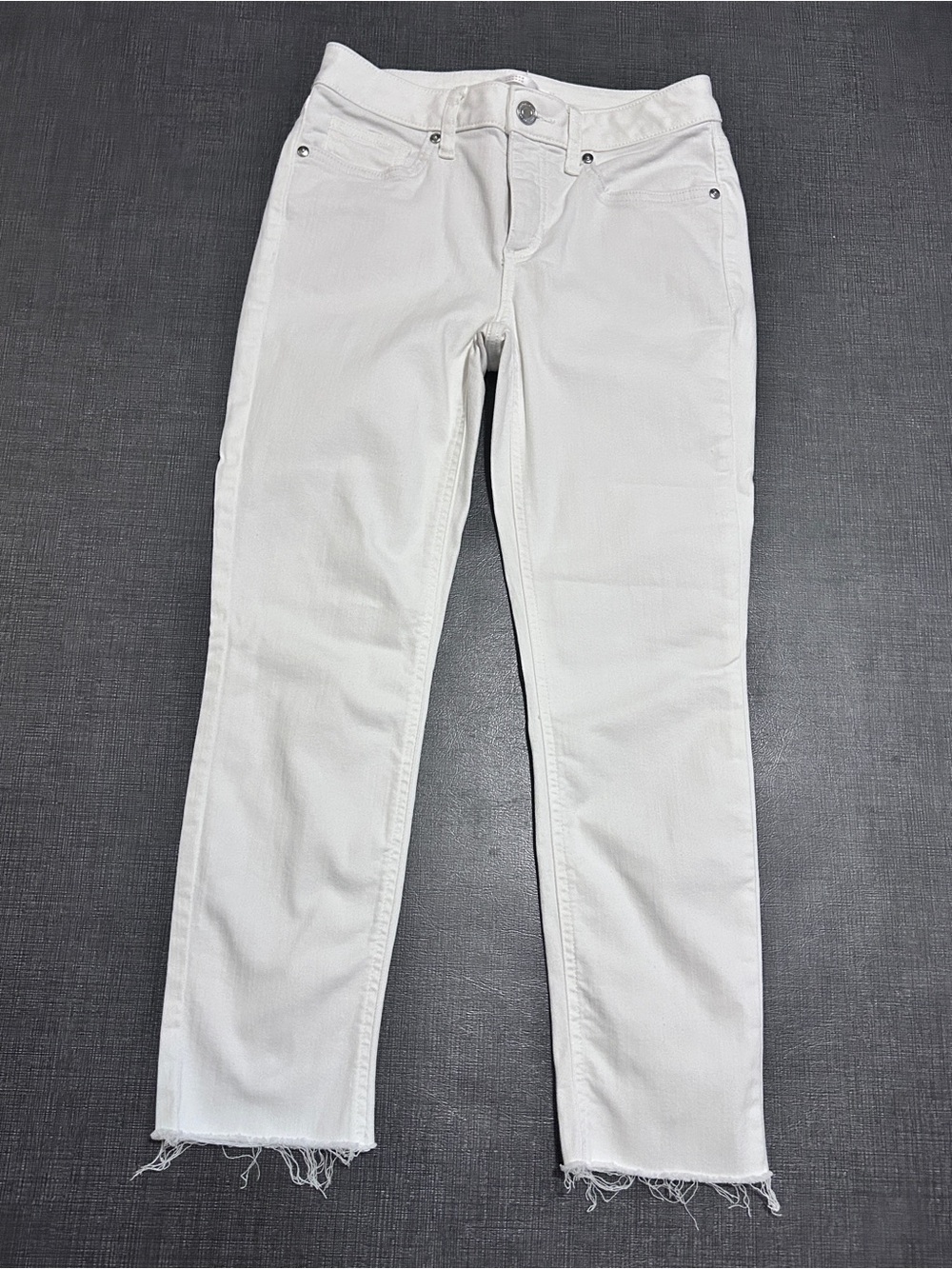 LC Lauren Conrad White Straight-Leg Jeans with Raw Hem